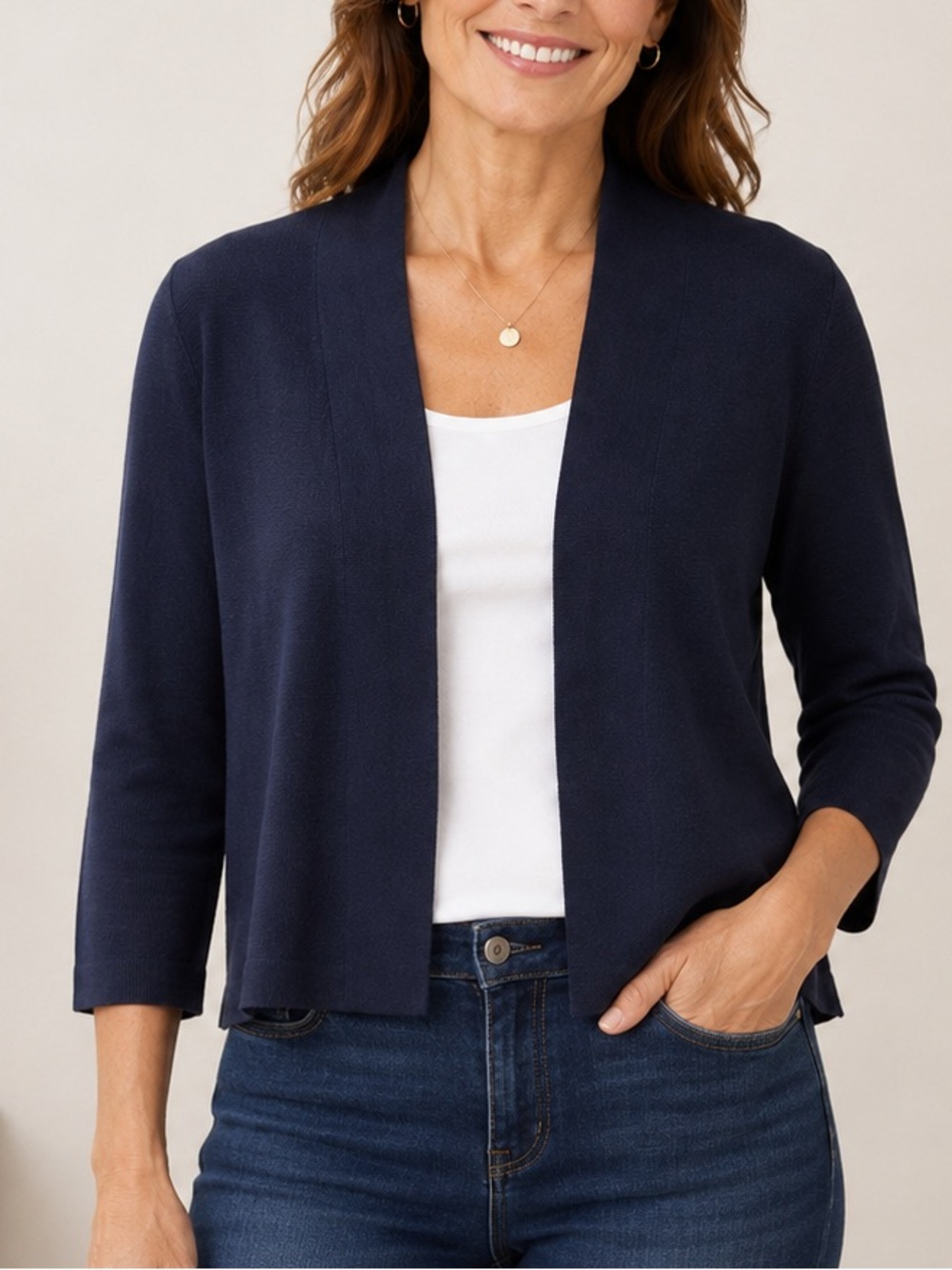 J.Jill Organic Cotton Open Front Cardigan Navy M Style 235271 EUC